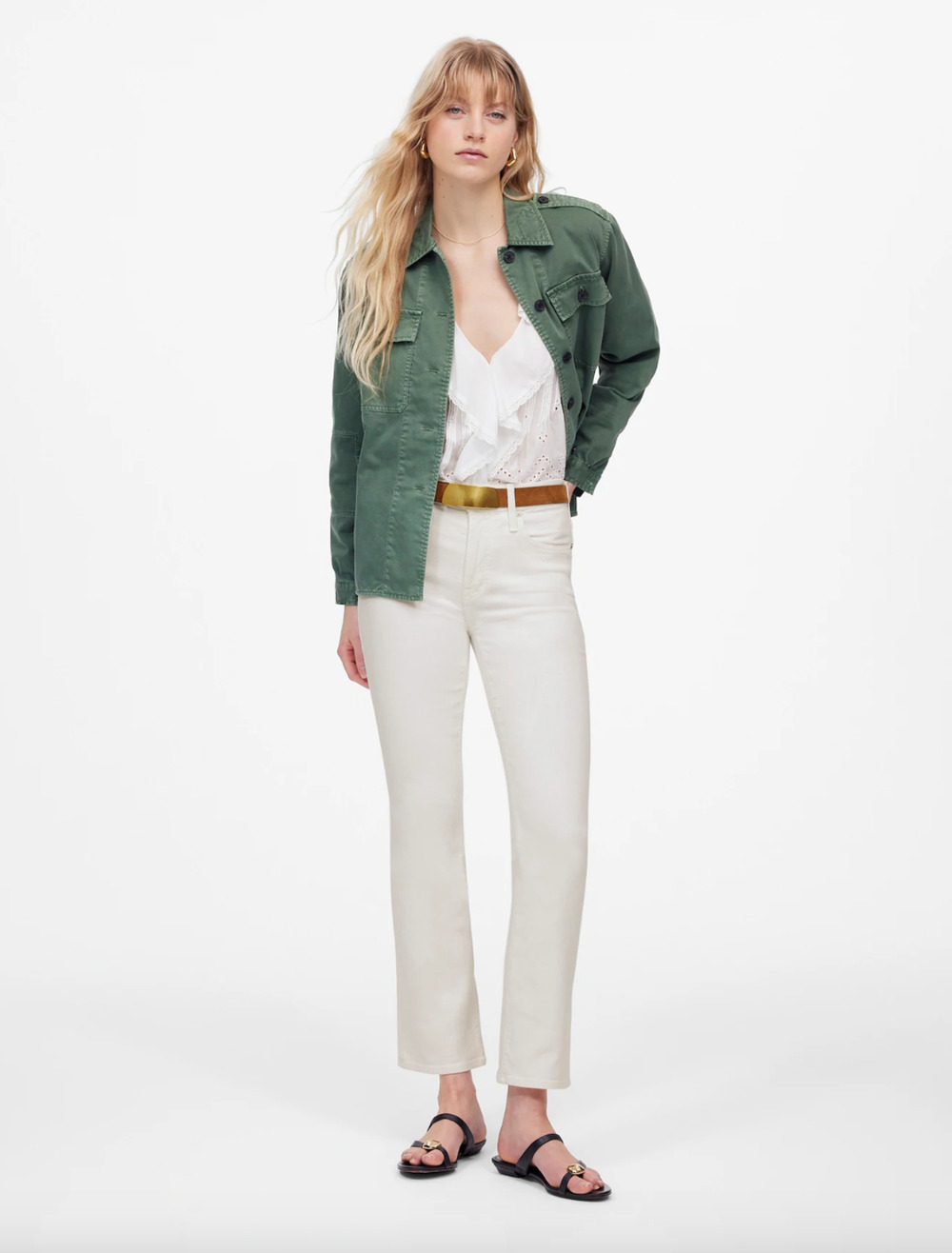 Madewell Petite Kick Out Crop Jeans Pure White Stretch Mid Rise Flare US 33P NWT